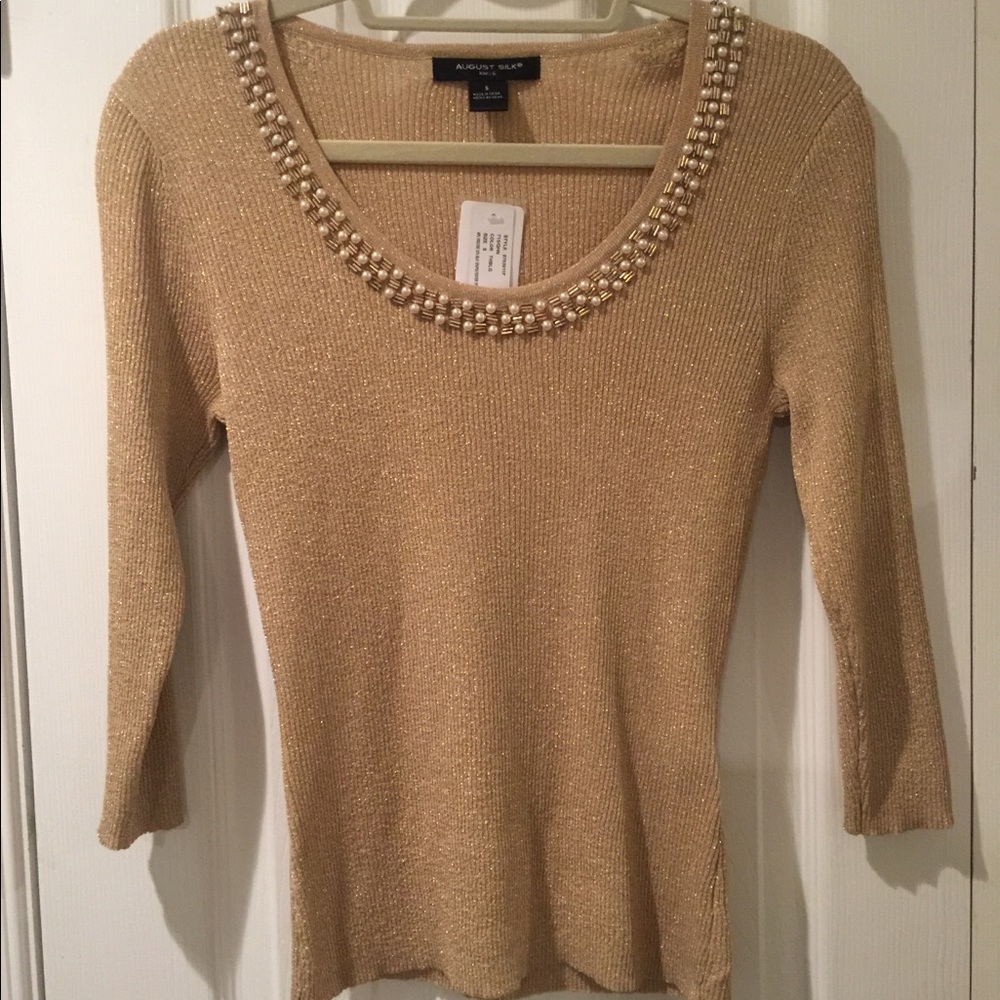 August silk, knit metallic sweater NWT